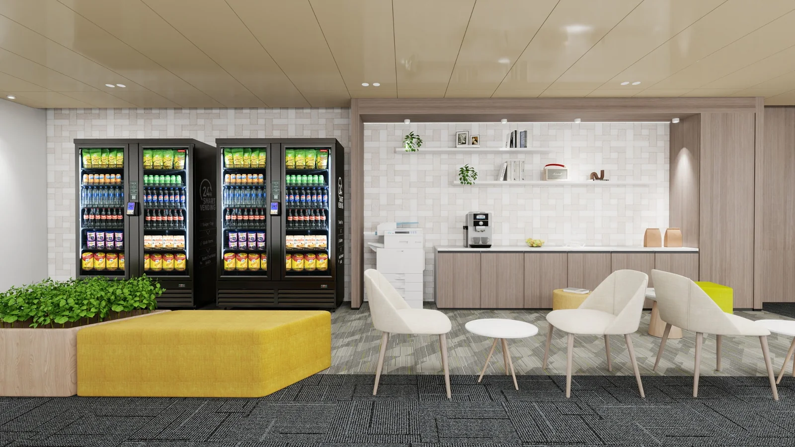 Smart vending coolers in an office breakroom